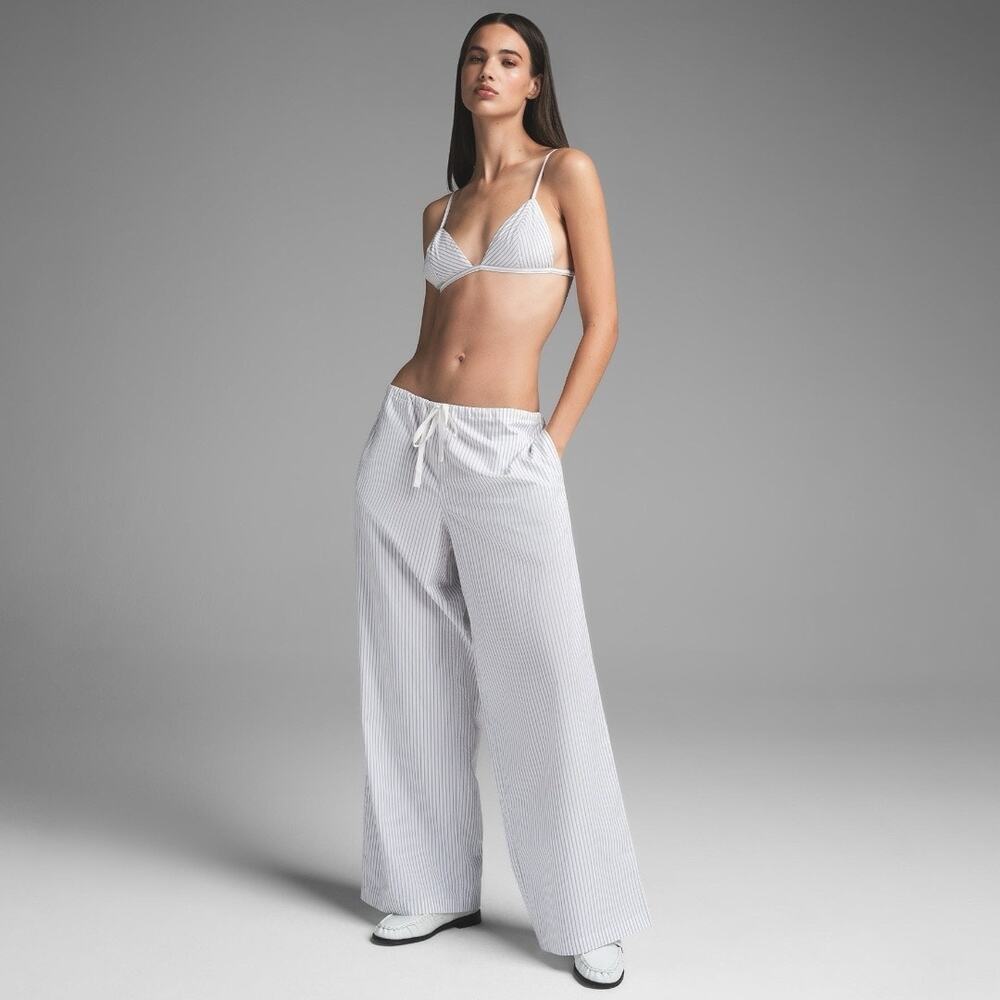 SKIMS White Pinstripe Lounge Bralette & Wide-Leg Pajama Pant Set